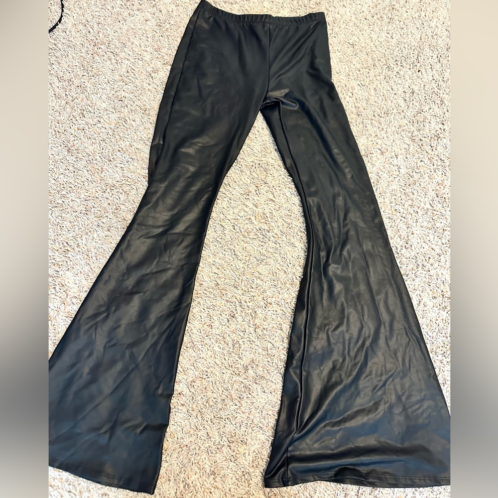 leather flare legging pants
